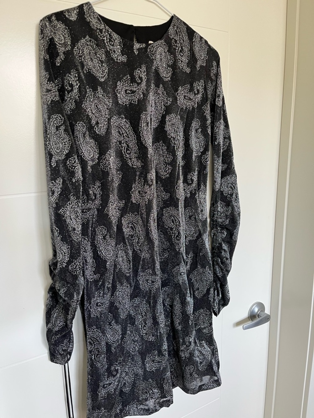 NWT Michael Kors Black and Sparkle Paisley Long-Sleeve Dress